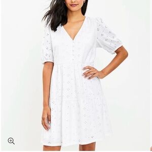 LOFT Large Tall White Eyelet Dress